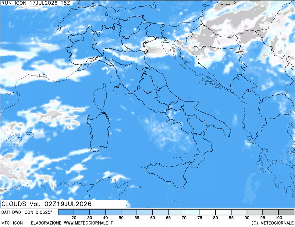 mappa Nuvolosit&agrave; totale