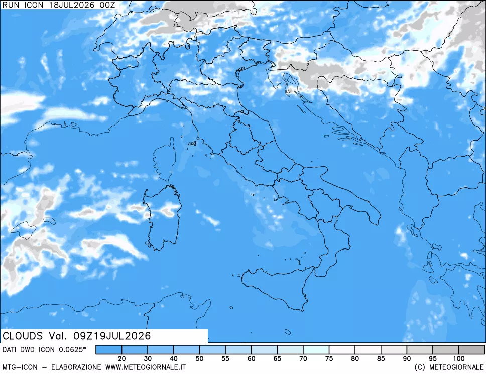 mappa Nuvolosit&agrave; totale