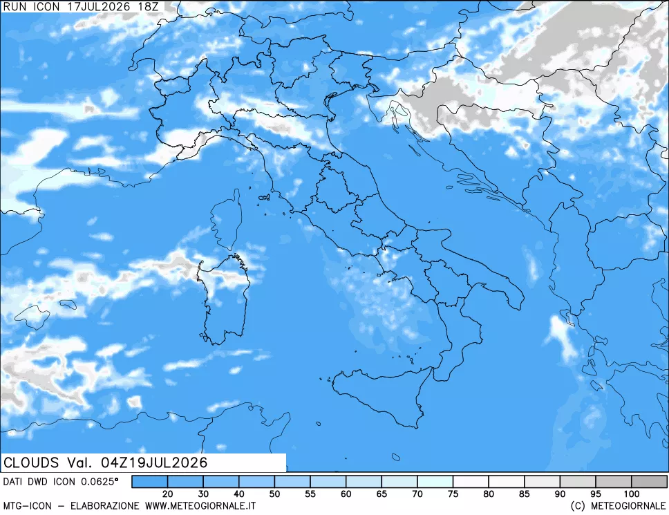 mappa Nuvolosit&agrave; totale