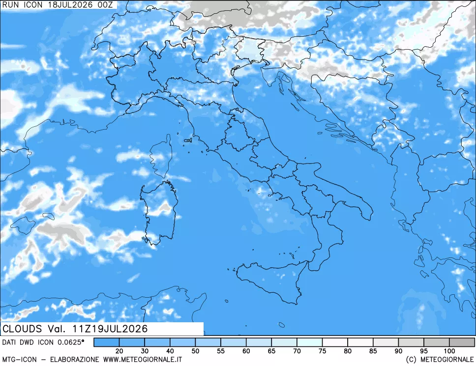 mappa Nuvolosit&agrave; totale