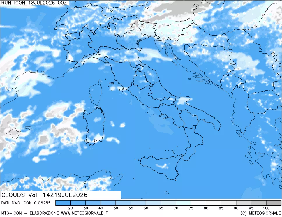mappa Nuvolosit&agrave; totale