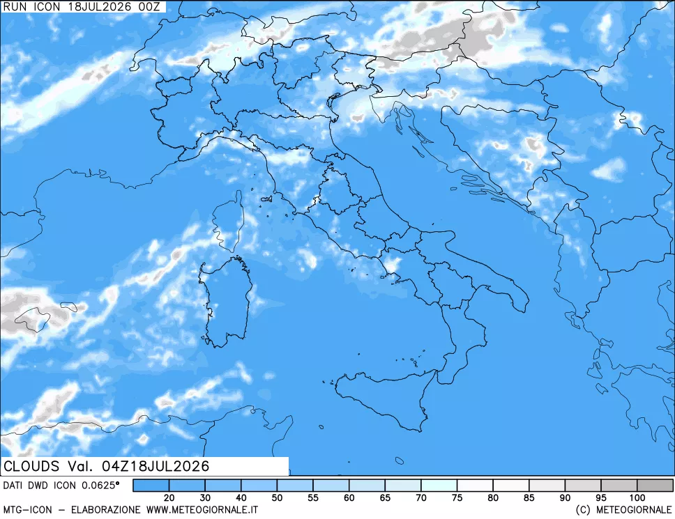 mappa Nuvolosit&agrave; totale