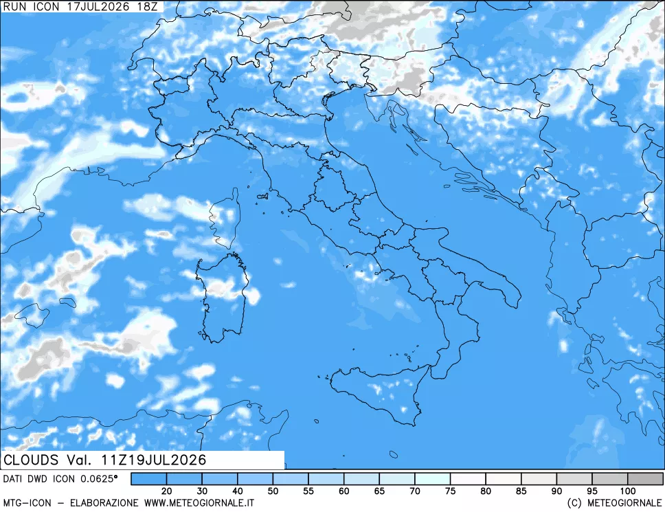 mappa Nuvolosit&agrave; totale