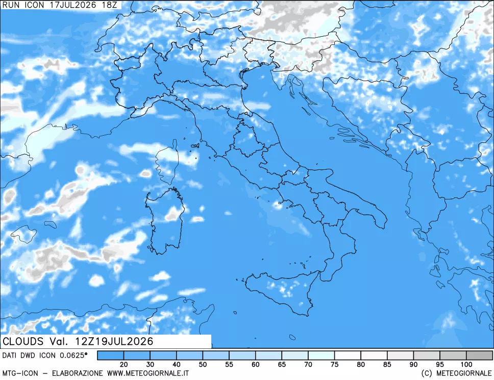 mappa Nuvolosit&agrave; totale