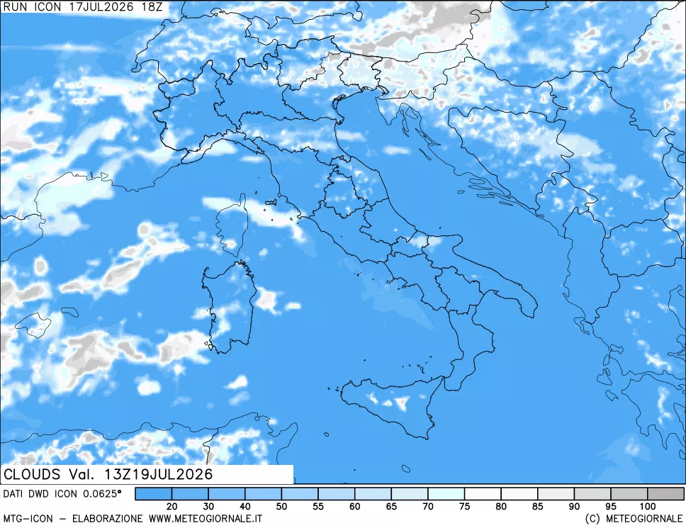 mappa Nuvolosit&agrave; totale