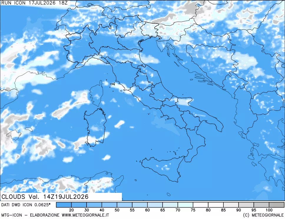 mappa Nuvolosit&agrave; totale