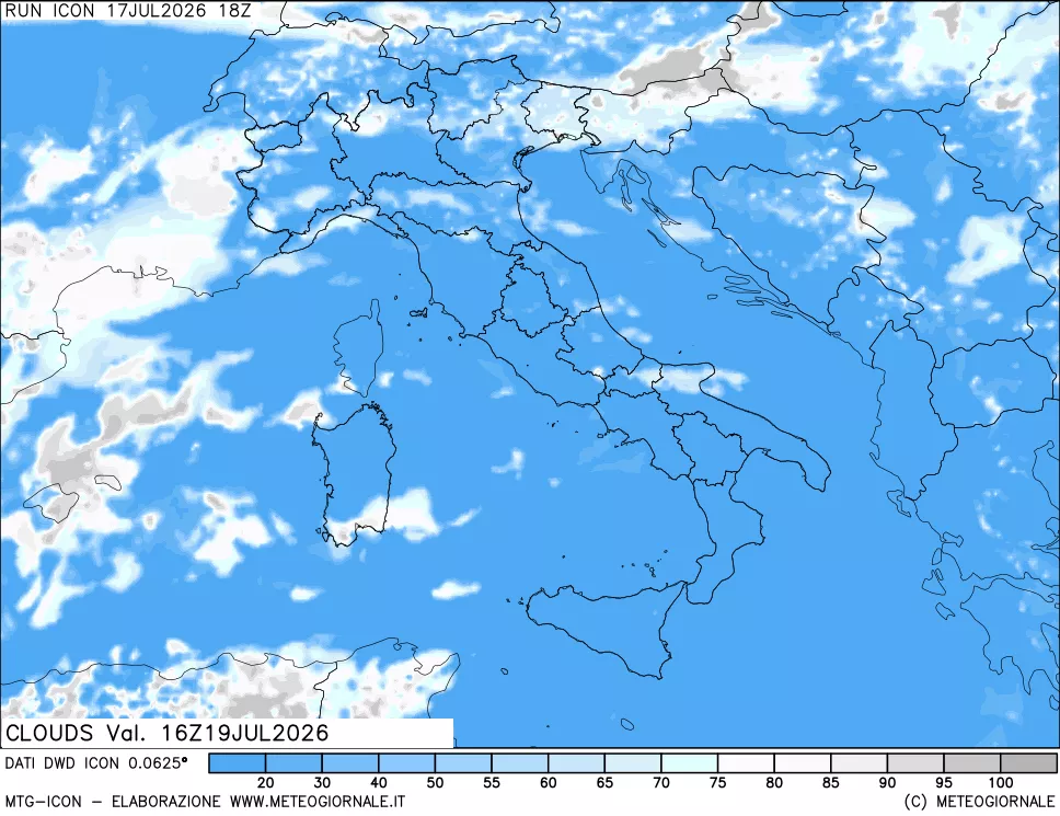mappa Nuvolosit&agrave; totale