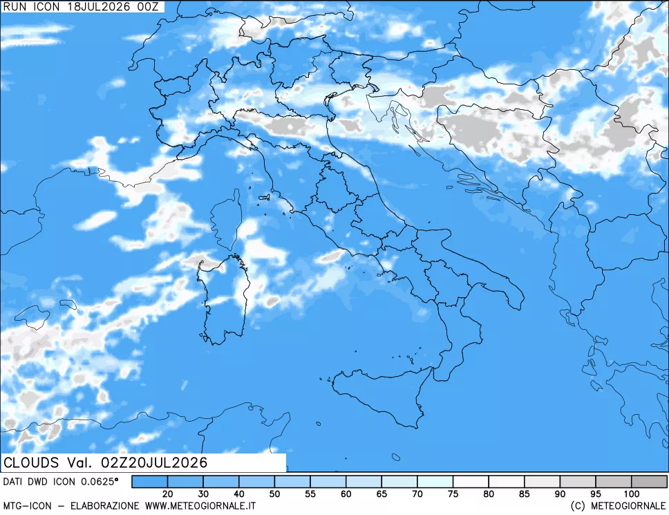mappa Nuvolosit&agrave; totale