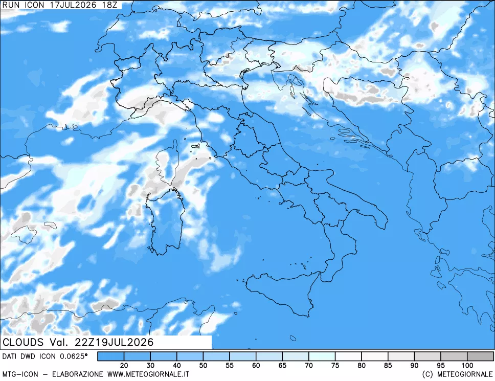 mappa Nuvolosit&agrave; totale