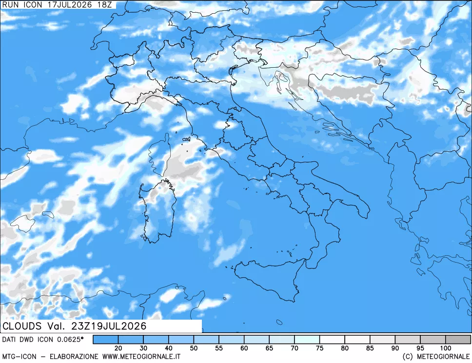 mappa Nuvolosit&agrave; totale