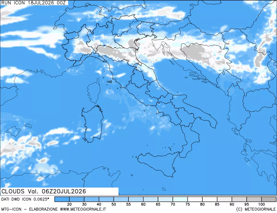 mappa Nuvolosit&agrave; totale