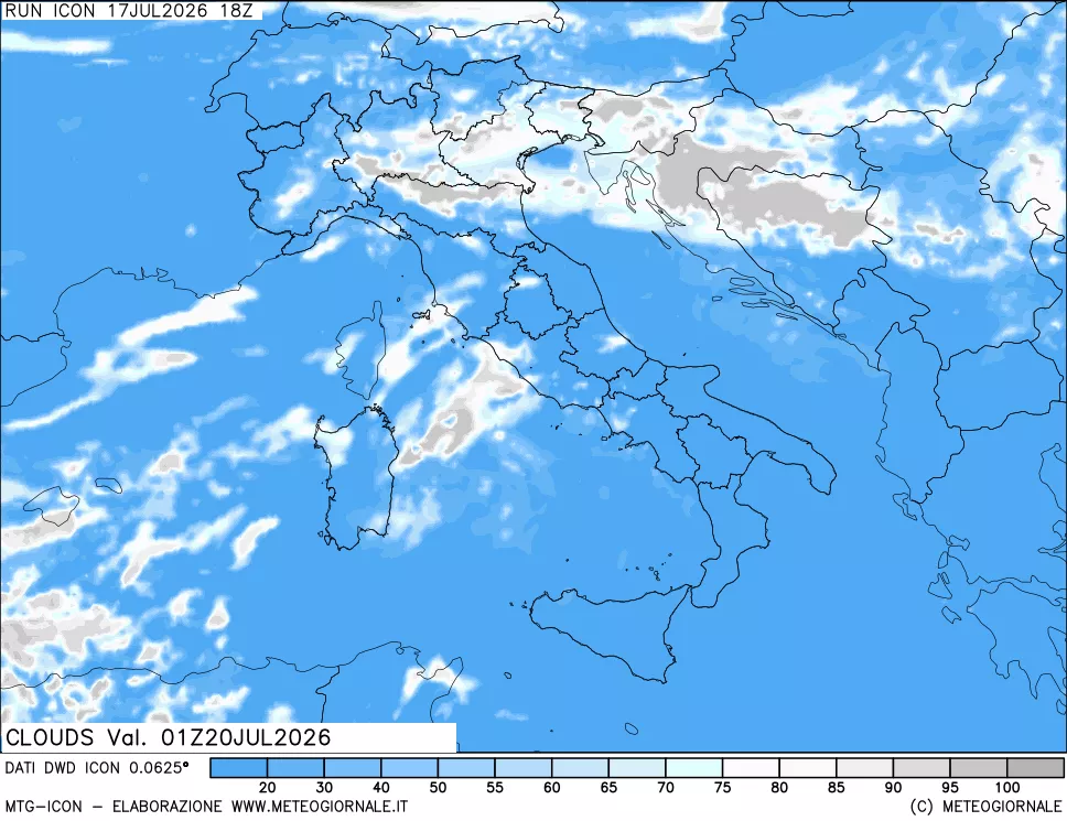 mappa Nuvolosit&agrave; totale