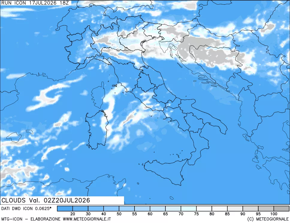 mappa Nuvolosit&agrave; totale