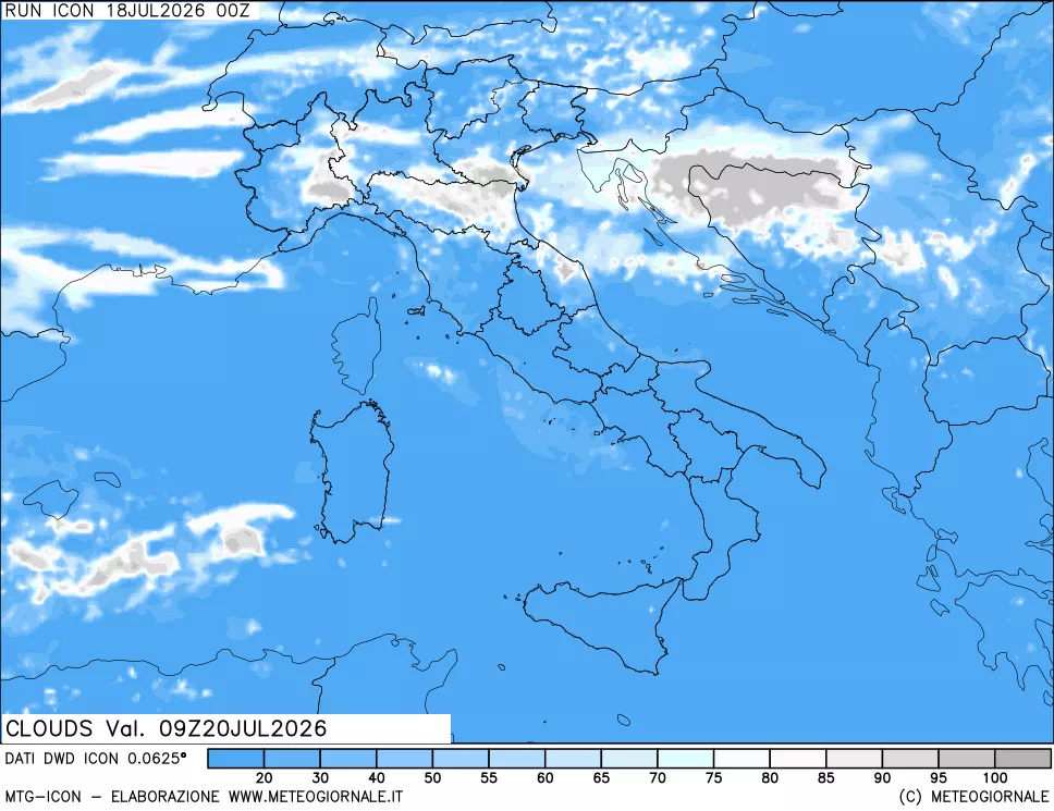 mappa Nuvolosit&agrave; totale