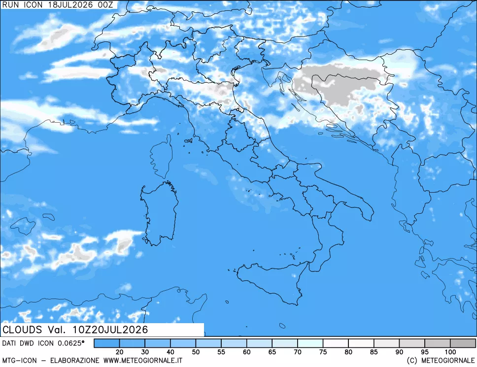 mappa Nuvolosit&agrave; totale