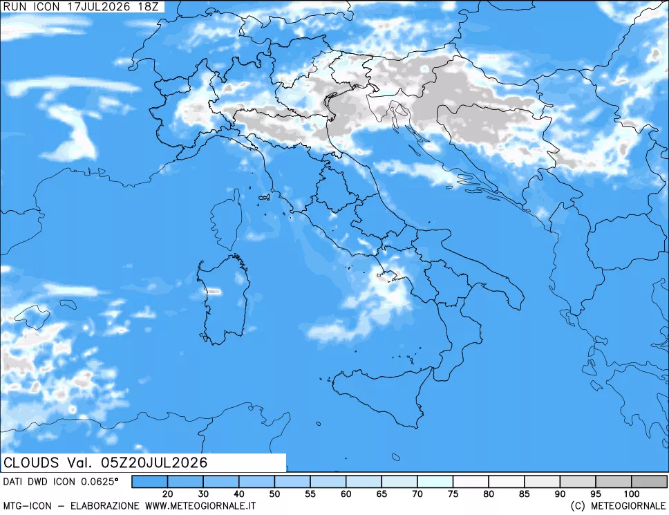 mappa Nuvolosit&agrave; totale
