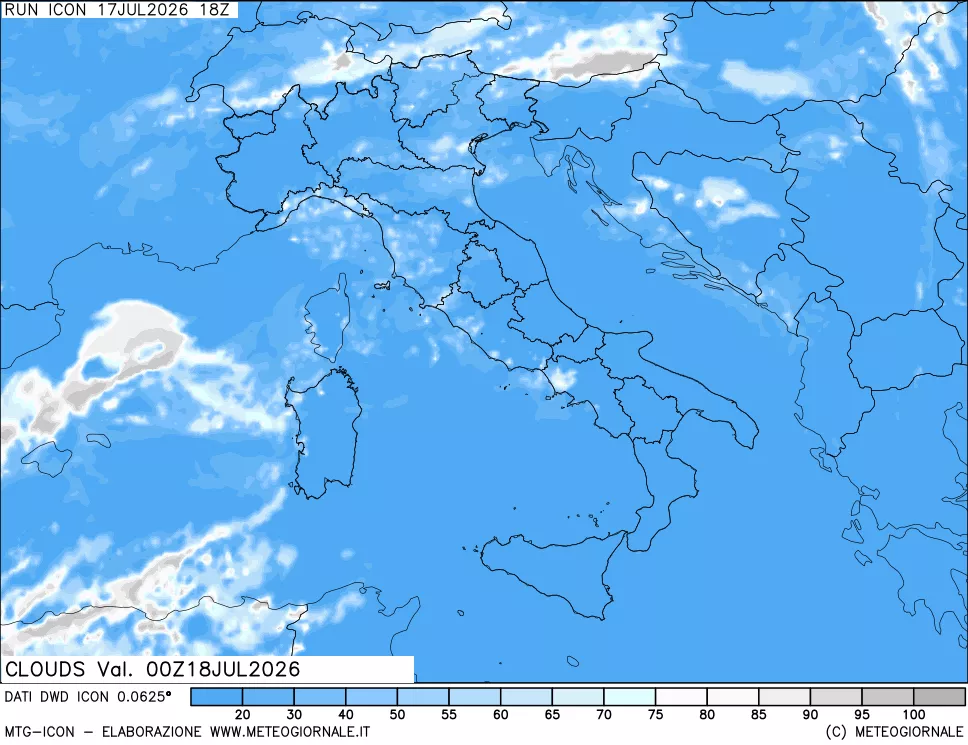 mappa Nuvolosit&agrave; totale