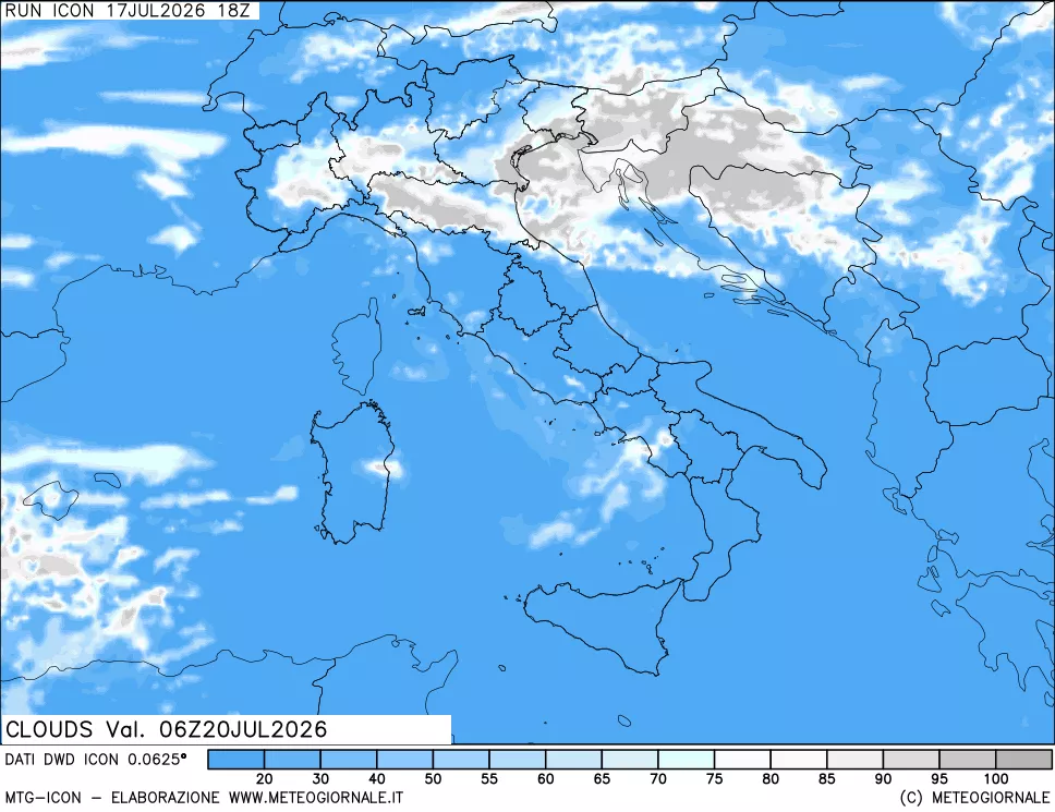 mappa Nuvolosit&agrave; totale