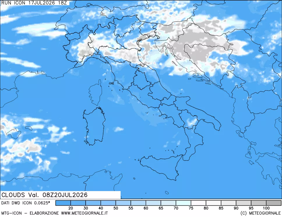 mappa Nuvolosit&agrave; totale