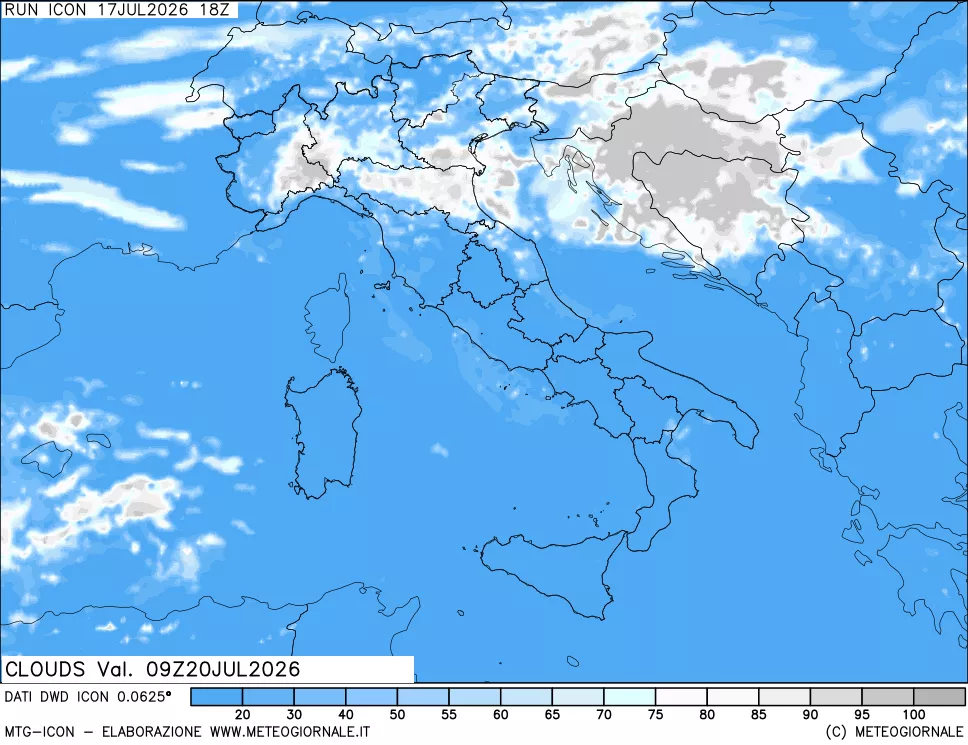 mappa Nuvolosit&agrave; totale
