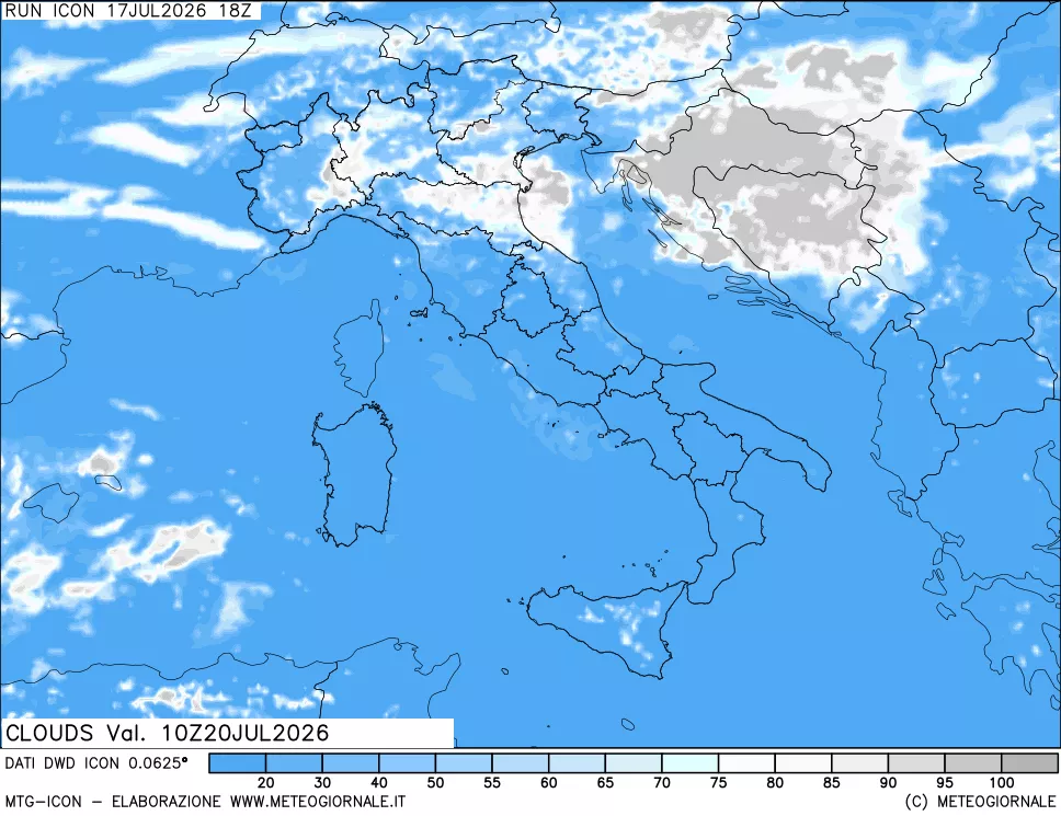 mappa Nuvolosit&agrave; totale