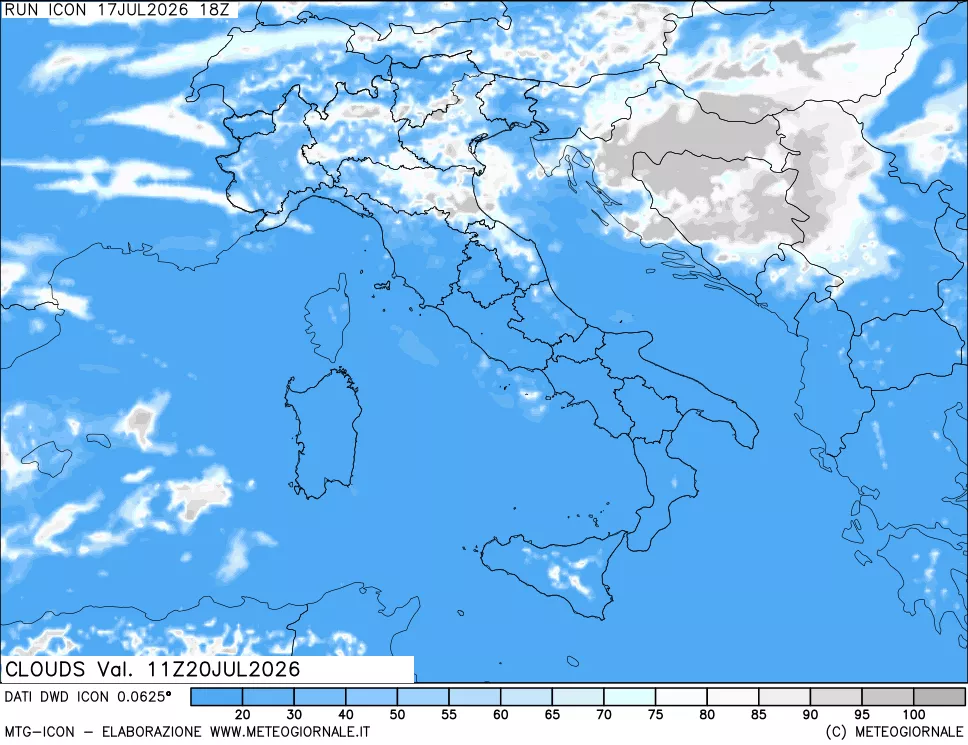 mappa Nuvolosit&agrave; totale
