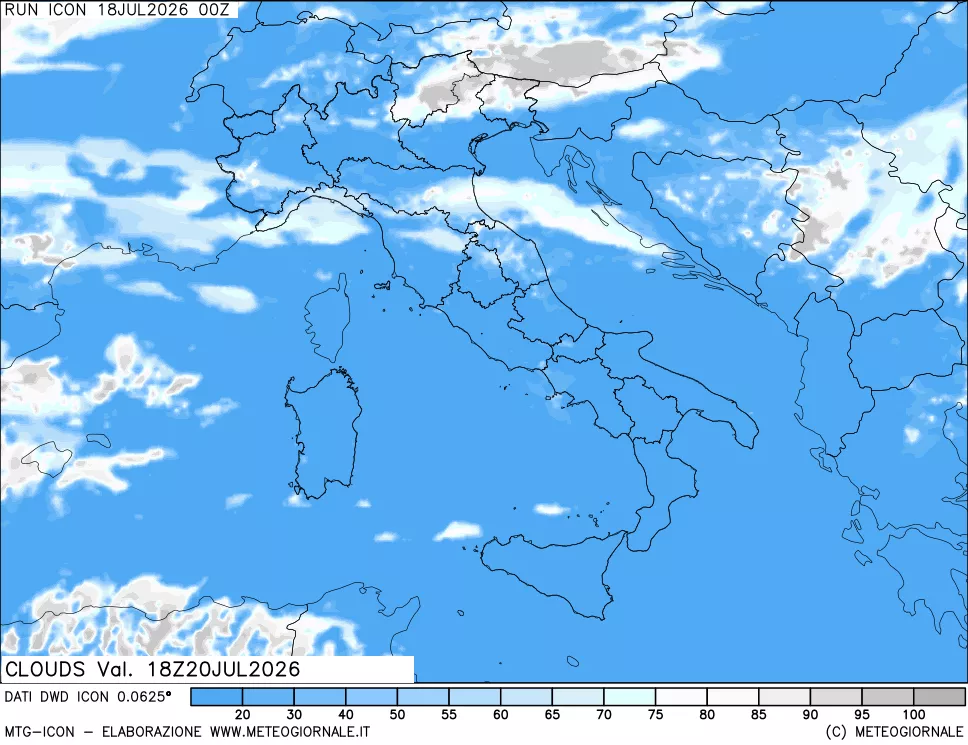 mappa Nuvolosit&agrave; totale