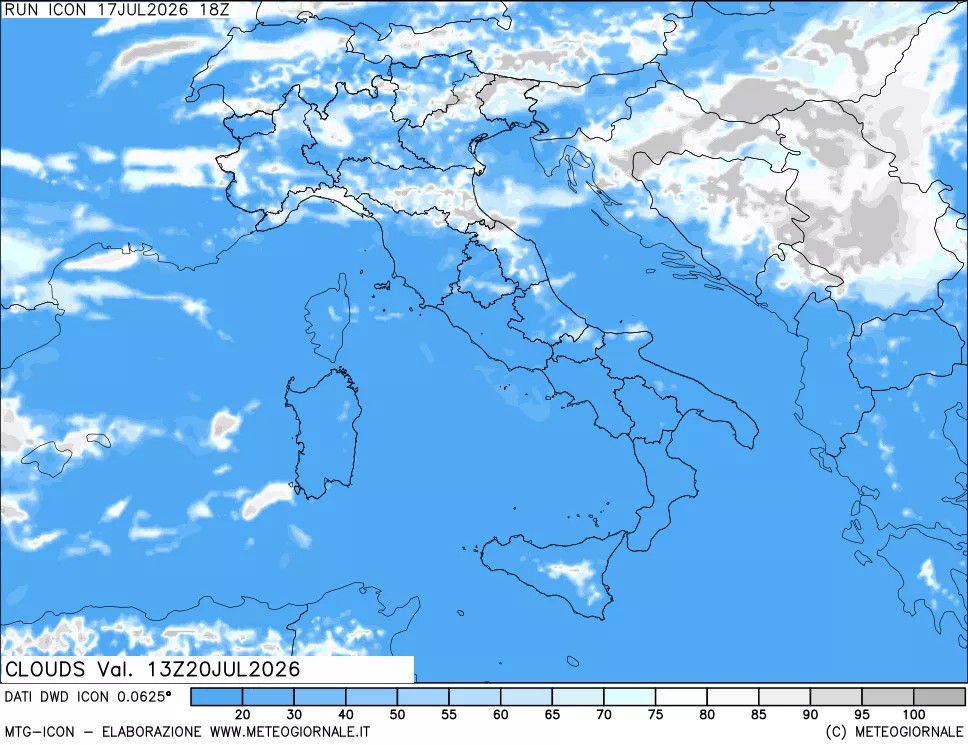 mappa Nuvolosit&agrave; totale