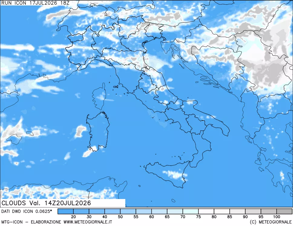 mappa Nuvolosit&agrave; totale