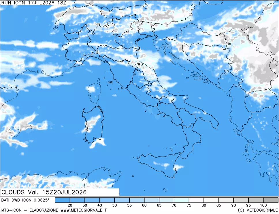 mappa Nuvolosit&agrave; totale