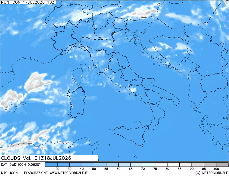 mappa Nuvolosit&agrave; totale