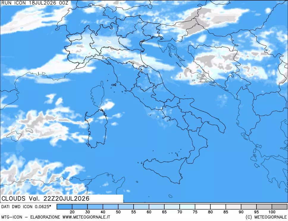 mappa Nuvolosit&agrave; totale