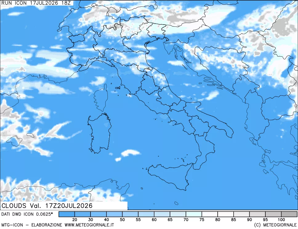 mappa Nuvolosit&agrave; totale