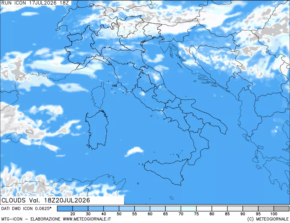 mappa Nuvolosit&agrave; totale
