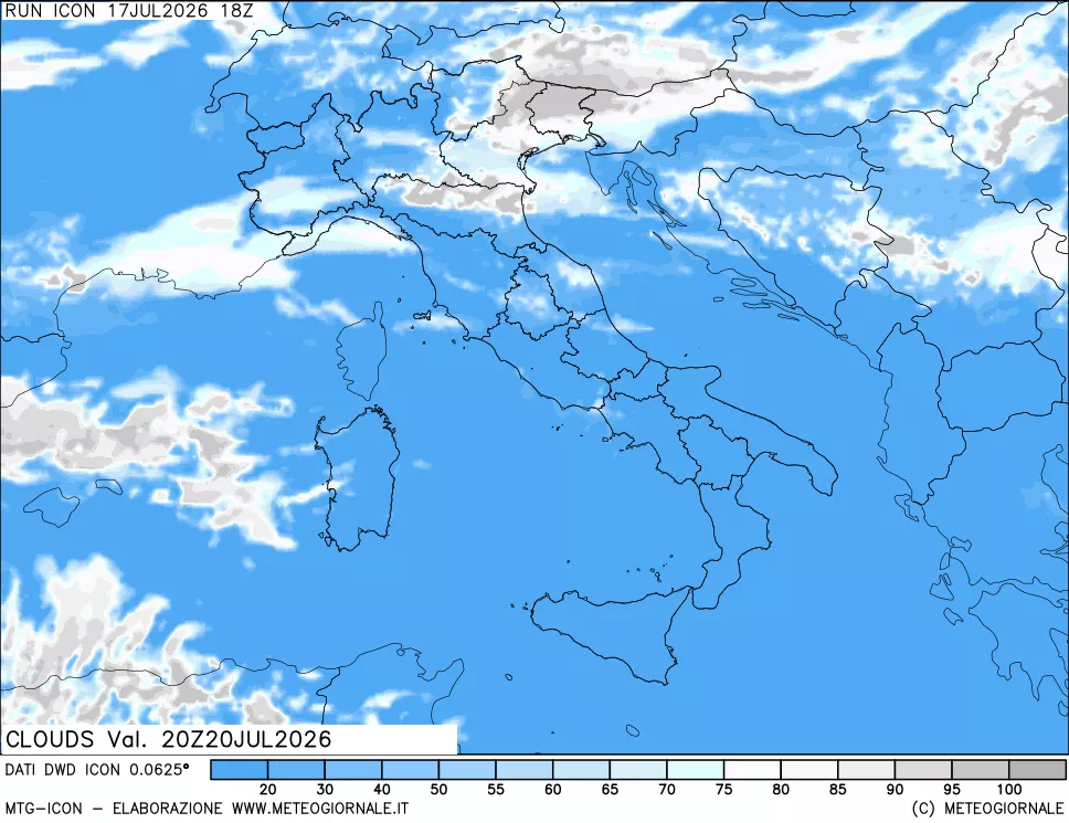 mappa Nuvolosit&agrave; totale