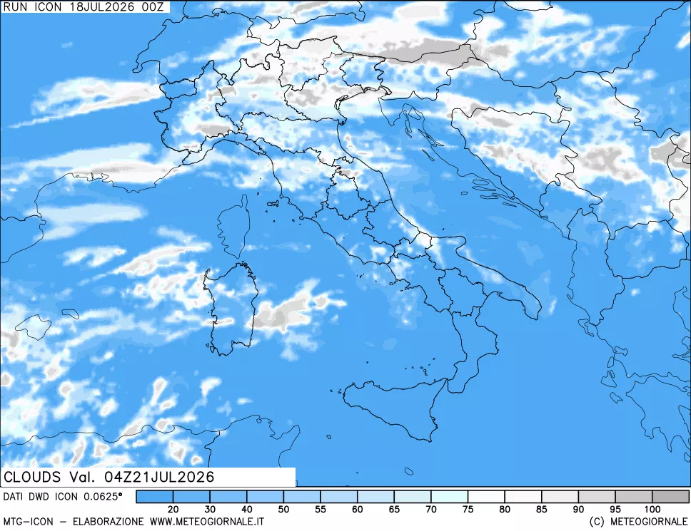 mappa Nuvolosit&agrave; totale