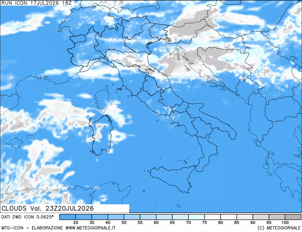mappa Nuvolosit&agrave; totale