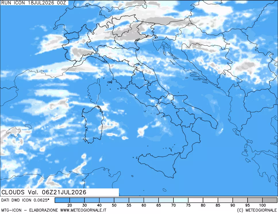 mappa Nuvolosit&agrave; totale