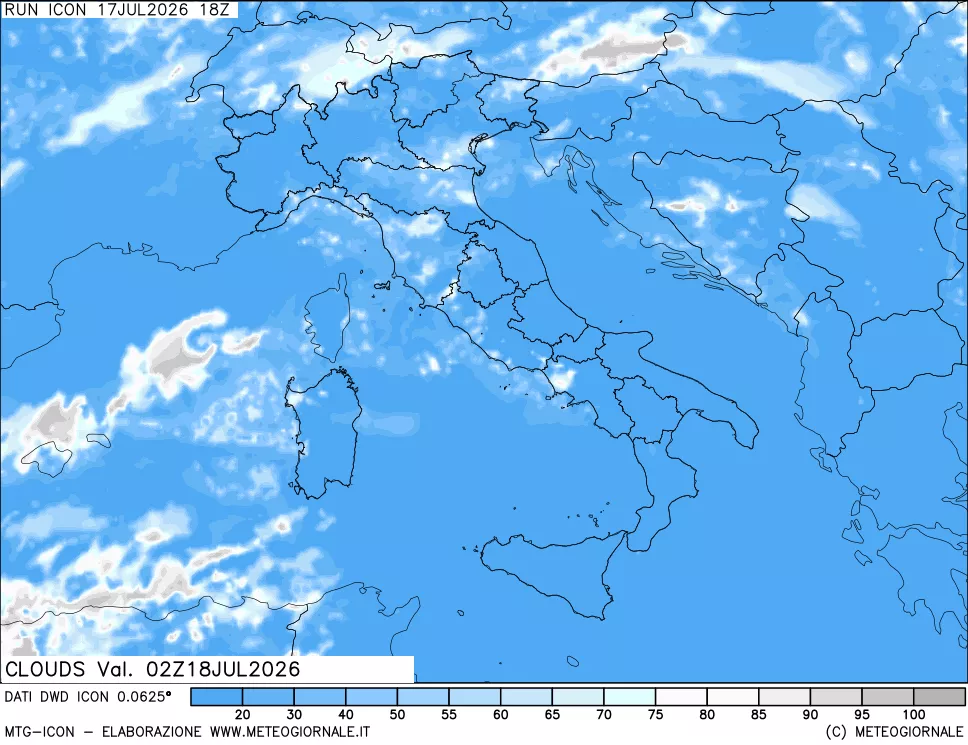mappa Nuvolosit&agrave; totale