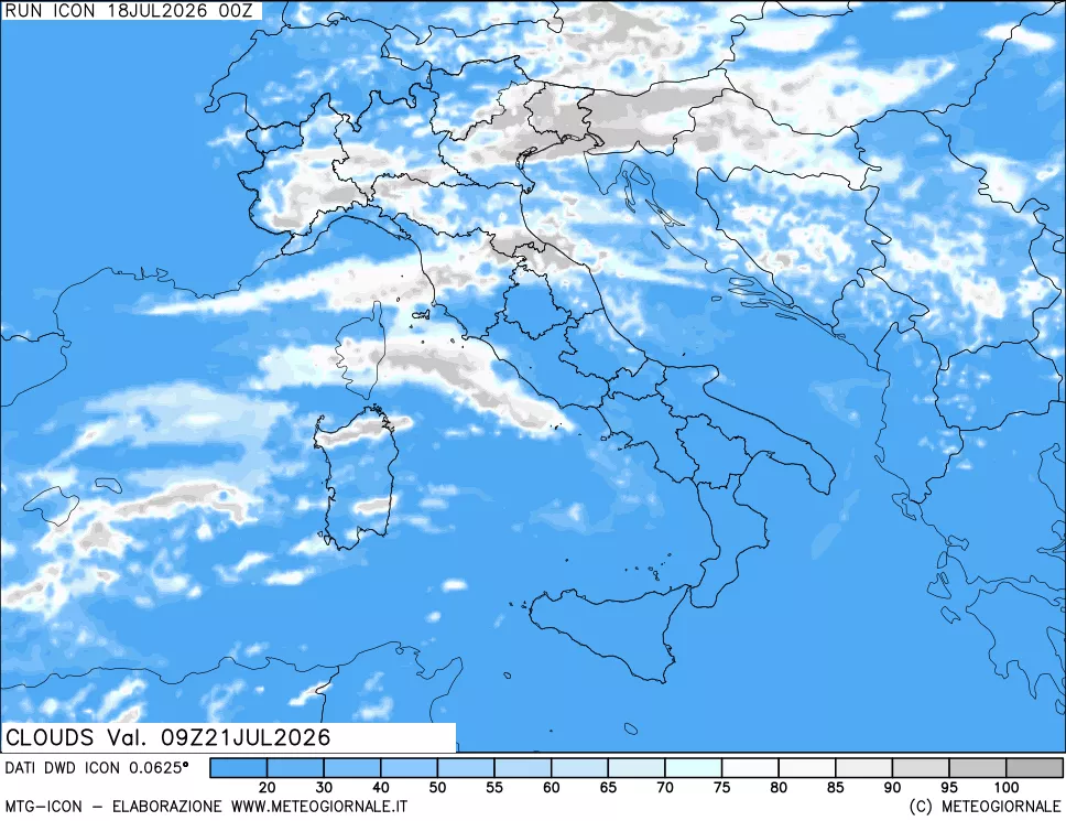 mappa Nuvolosit&agrave; totale