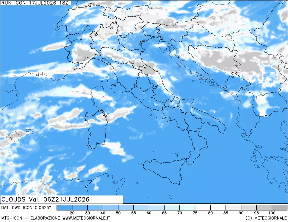 mappa Nuvolosit&agrave; totale