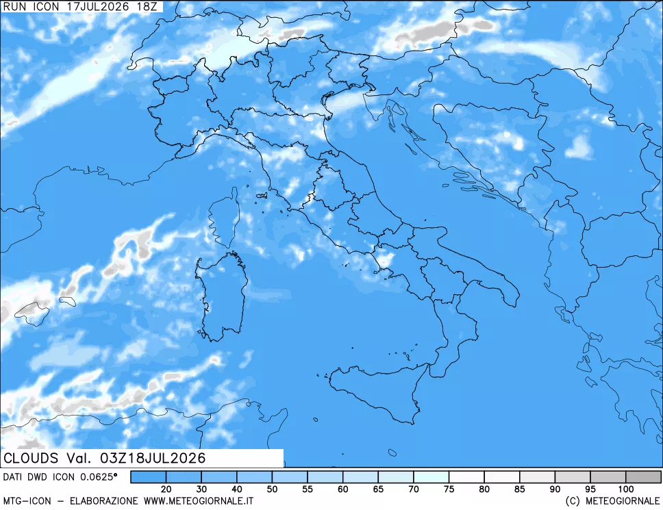 mappa Nuvolosit&agrave; totale