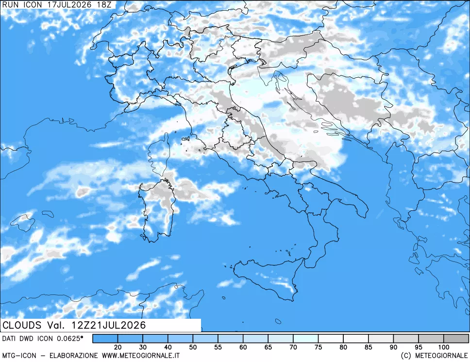 mappa Nuvolosit&agrave; totale