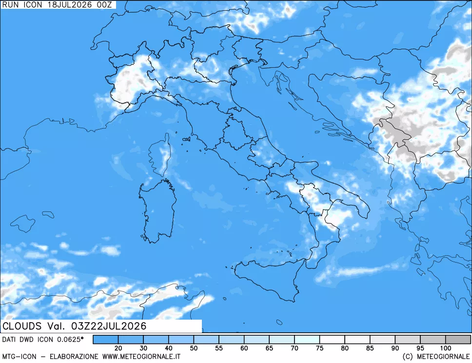 mappa Nuvolosit&agrave; totale