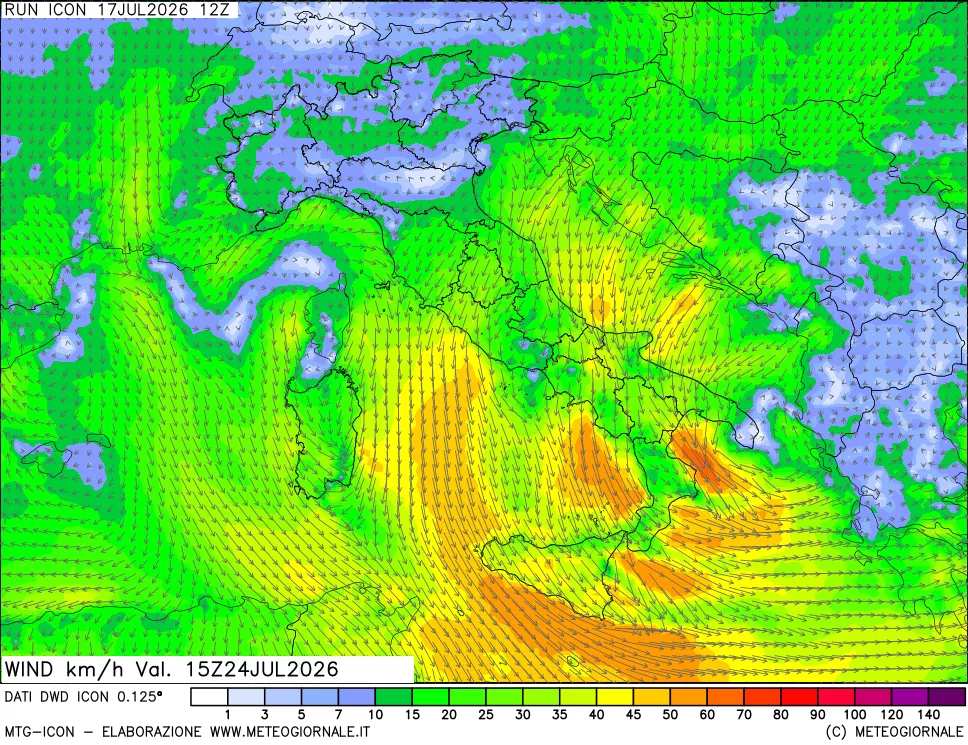 mappa 10 m Vento forza e direzione
