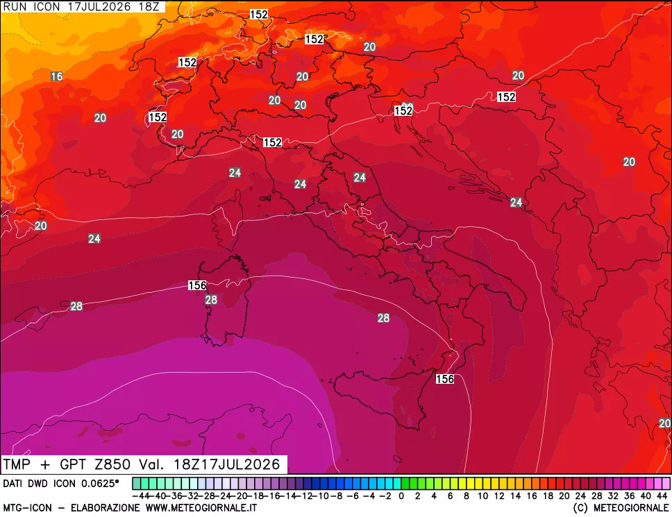 mappa 850 hPa Temp + GPT
