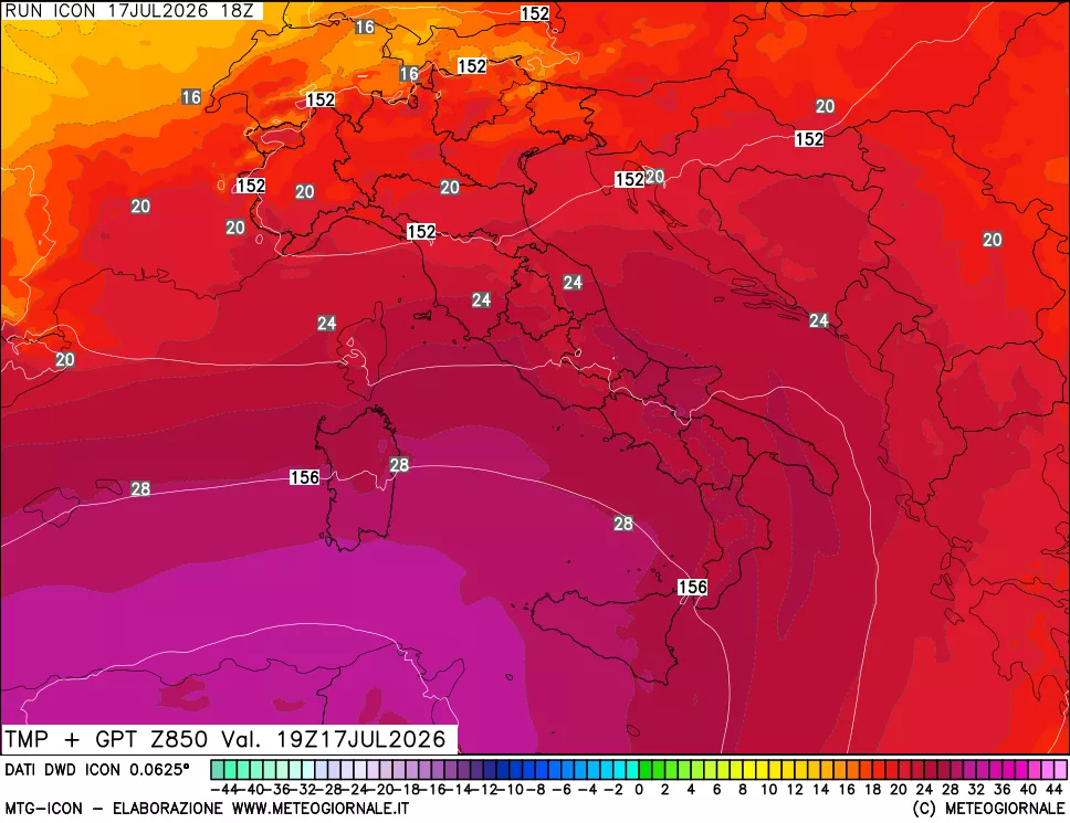 mappa 850 hPa Temp + GPT