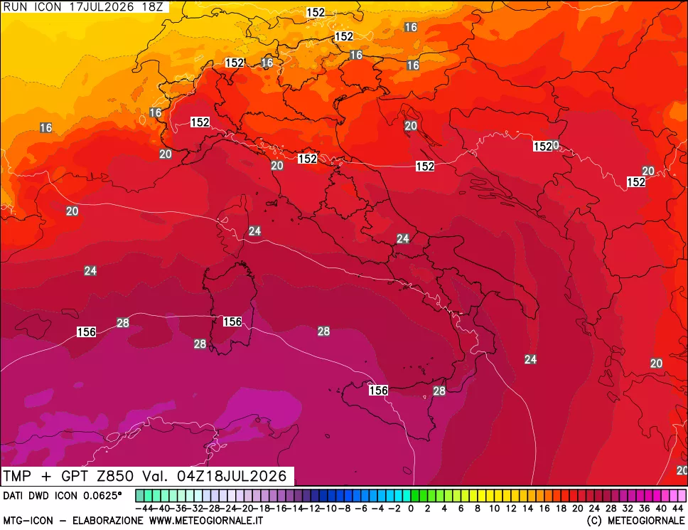 mappa 850 hPa Temp + GPT