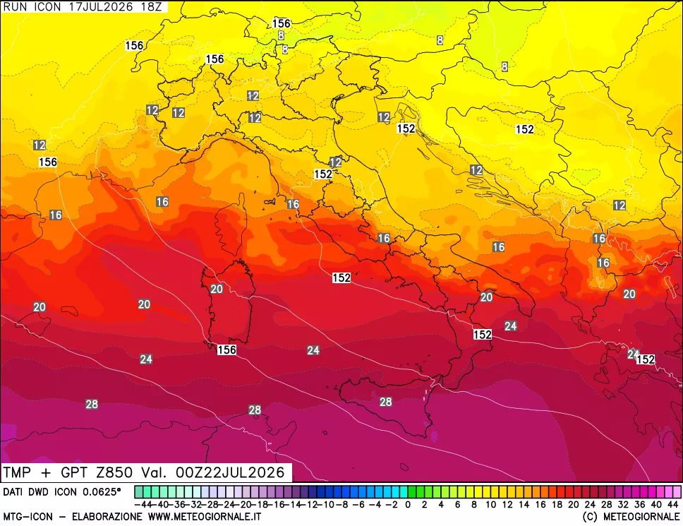 mappa 850 hPa Temp + GPT