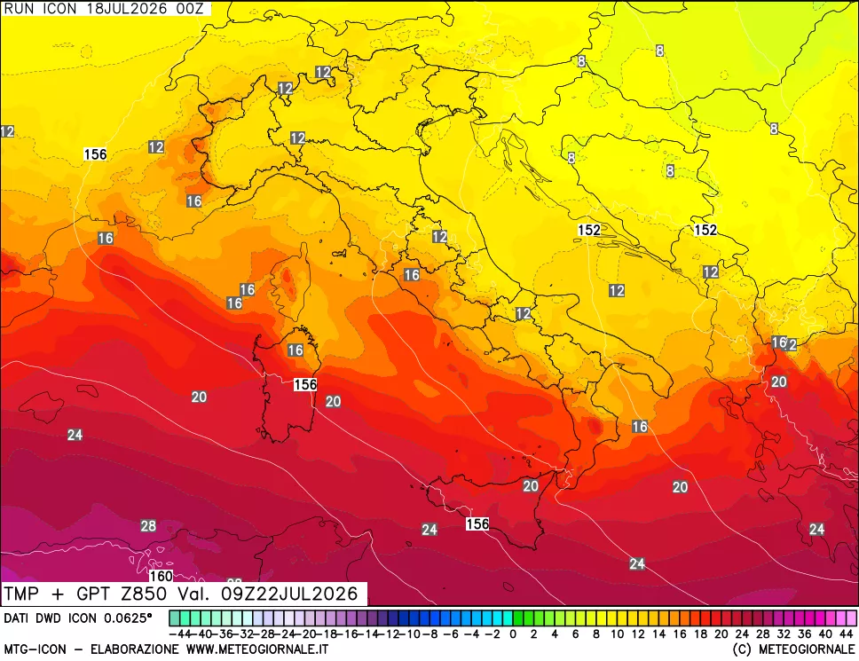 mappa 850 hPa Temp + GPT